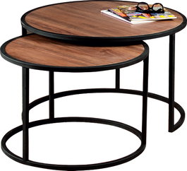 Hanah Home Mesas Nido Nogal y Negro 80x80x50 cm y 66x66x43 cm